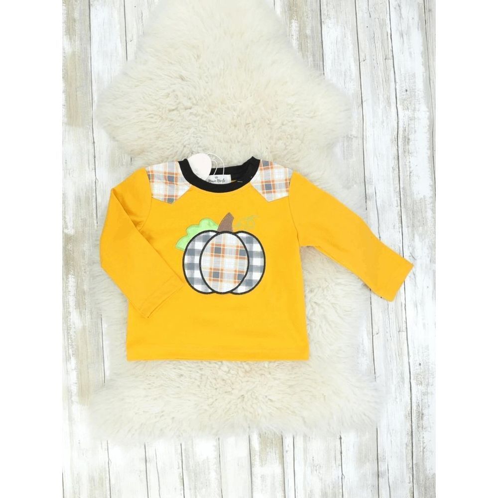 Boutique Mustard Plaid Pumpkin Long Sleeve Shirt - XXXS(6/12mos)